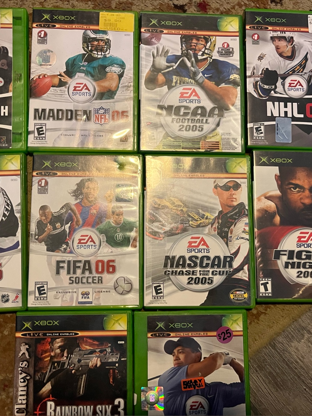 Xbox Original Sports & Action Lot of 9 CIB NHL NCAA Madden NASCAR Fight Night
